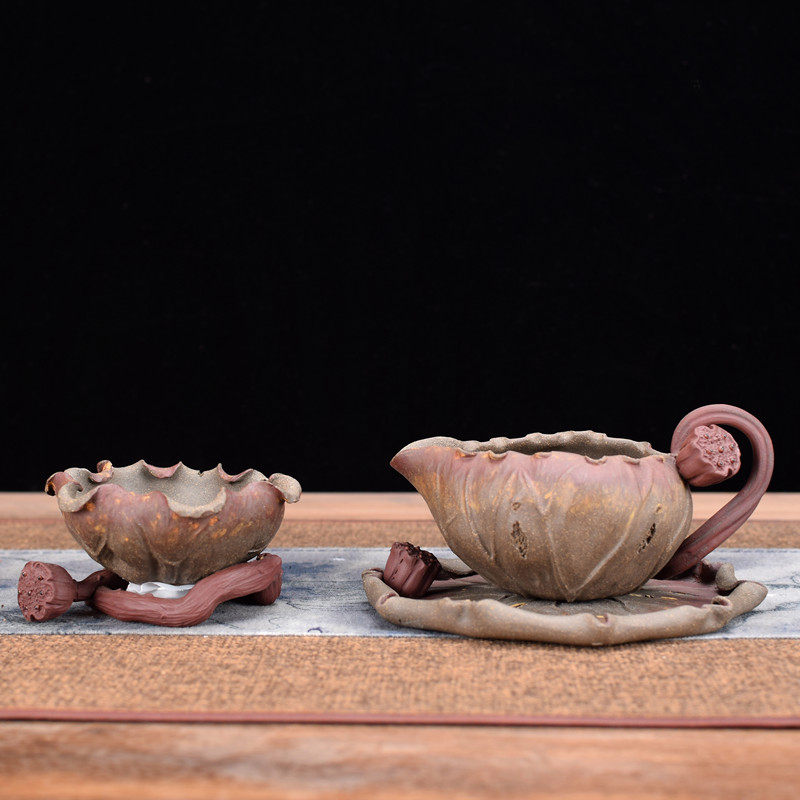 精品宜兴原矿紫砂段泥莲蓬荷叶公道公杯全手分茶器茶具托盘茶漏滤,餐饮具,公道杯,淘宝优惠券,粉丝福利购,淘宝优惠卷