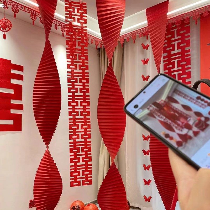 婚房装饰褶皱条幅折纸结婚庆氛围感晨袍拍照区布置套装客厅婚庆,节庆用品/礼品,婚房装扮用品,淘宝优惠券,粉丝福利购,淘宝优惠卷