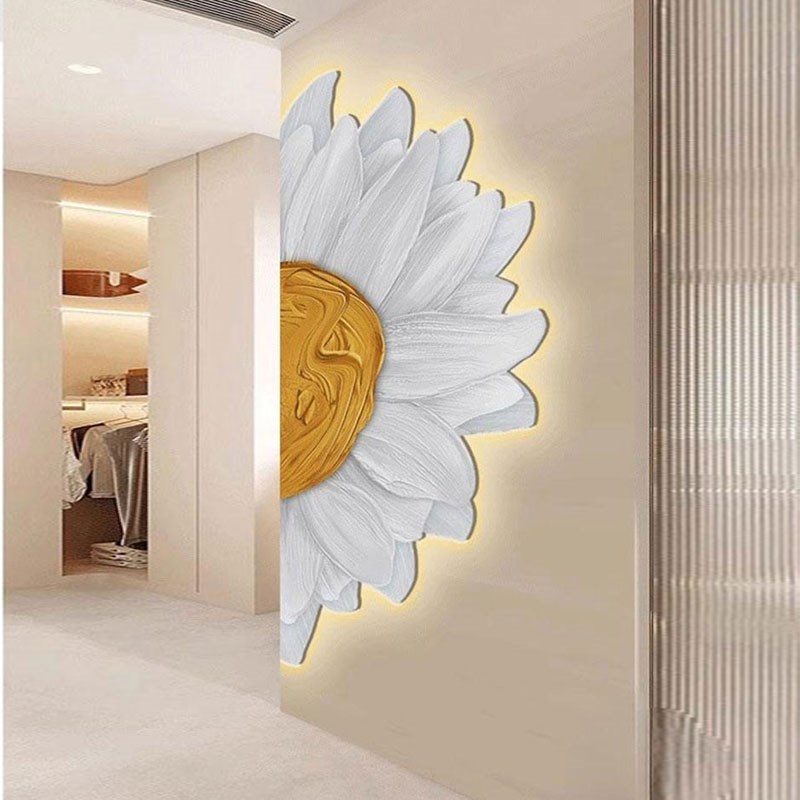 向日葵过道玄关拐角墙面装饰画LED带灯入户门正对墙转角客厅壁灯
