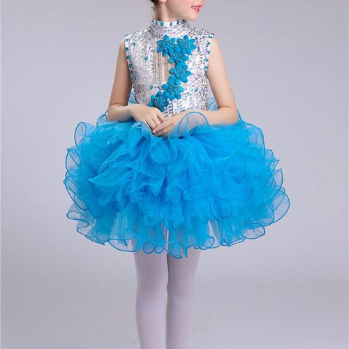 幼儿园舞蹈服蓬蓬裙纱裙合唱服毕业典礼礼服花童夏季主持黄绿红色