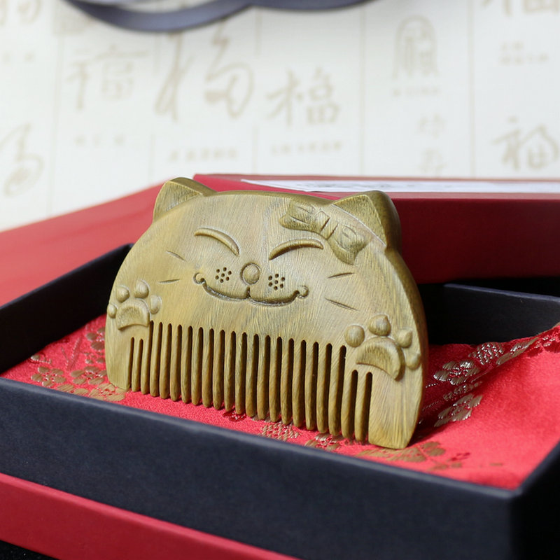 檀木梳子小可爱猫桃木梳子防静电家用儿童梳生日礼物礼品定制刻字