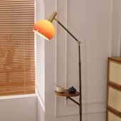 中古落地灯客厅沙发旁边客厅氛围灯复古法式 带边置物架一体钓鱼灯