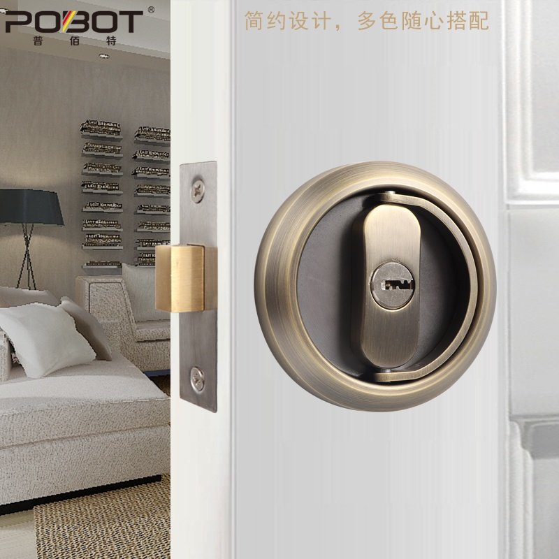 304不锈钢室内静音背景墙拉环暗锁屋门锁卧室隐形门锁带钥匙暗装