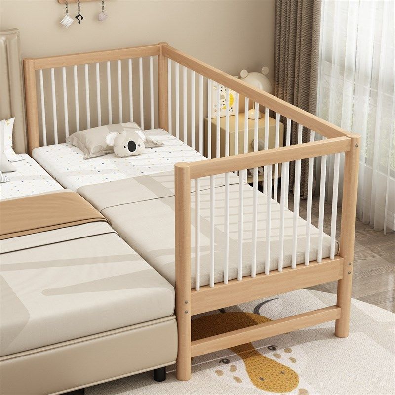 榉木婴儿拼接床可调节高度实木无甲醛加宽床宝宝护栏可升降定制床