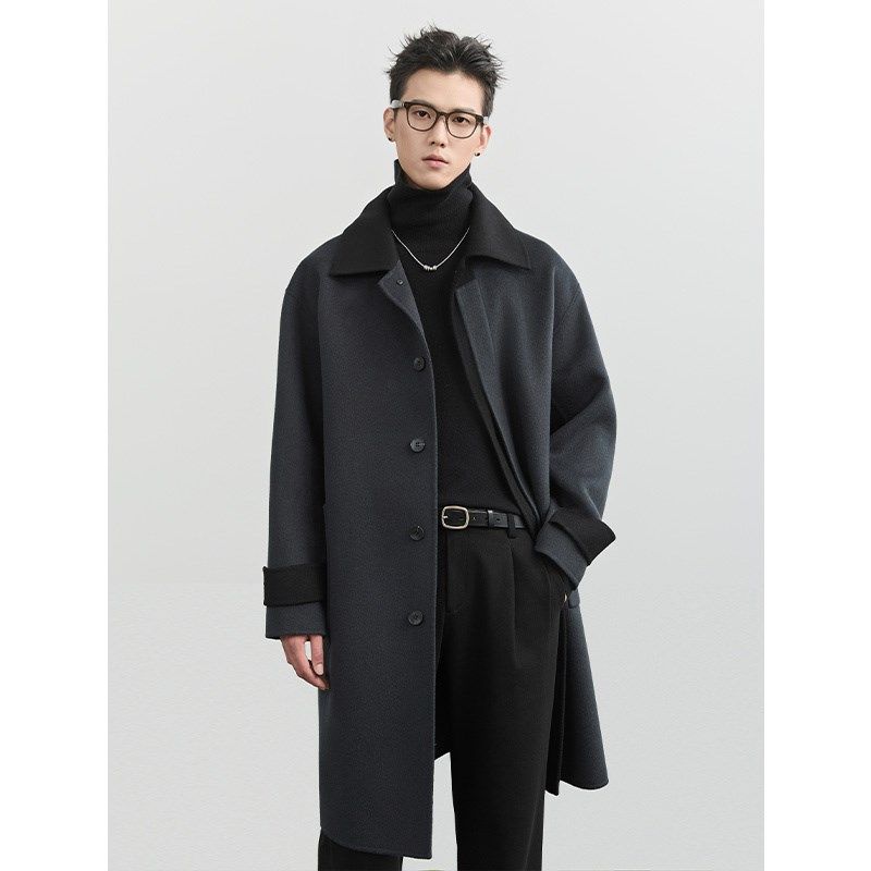 宽松风衣男装2024冬季新款高级感双面呢大衣男中长款马肯翻领外套,男装,毛呢大衣,淘宝优惠券,粉丝福利购,淘宝优惠卷