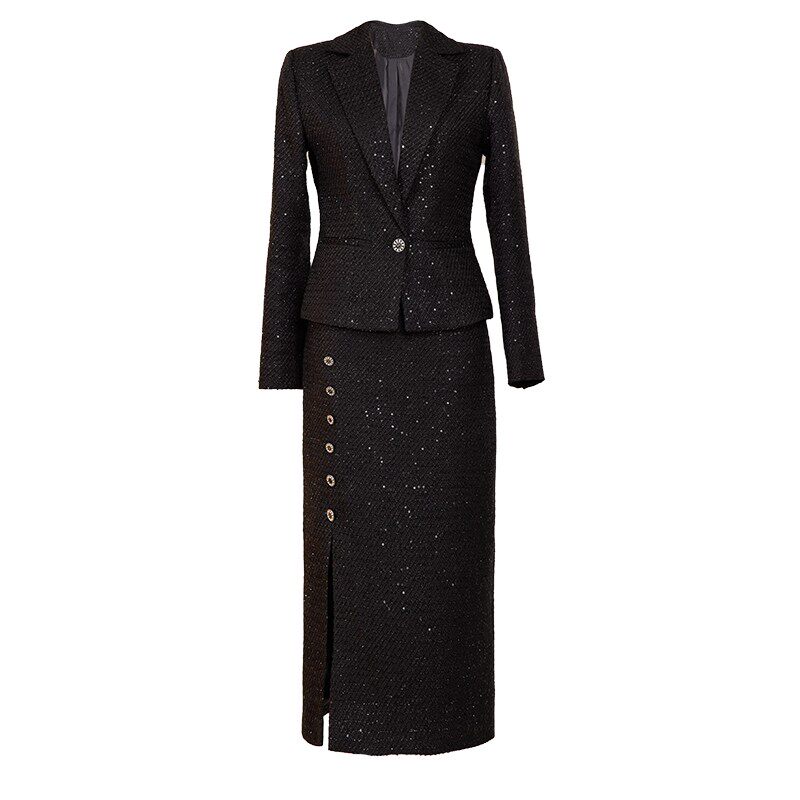 美妃雅2021新款秋冬时尚西装短外套气质显瘦套装裙女半身裙两件套