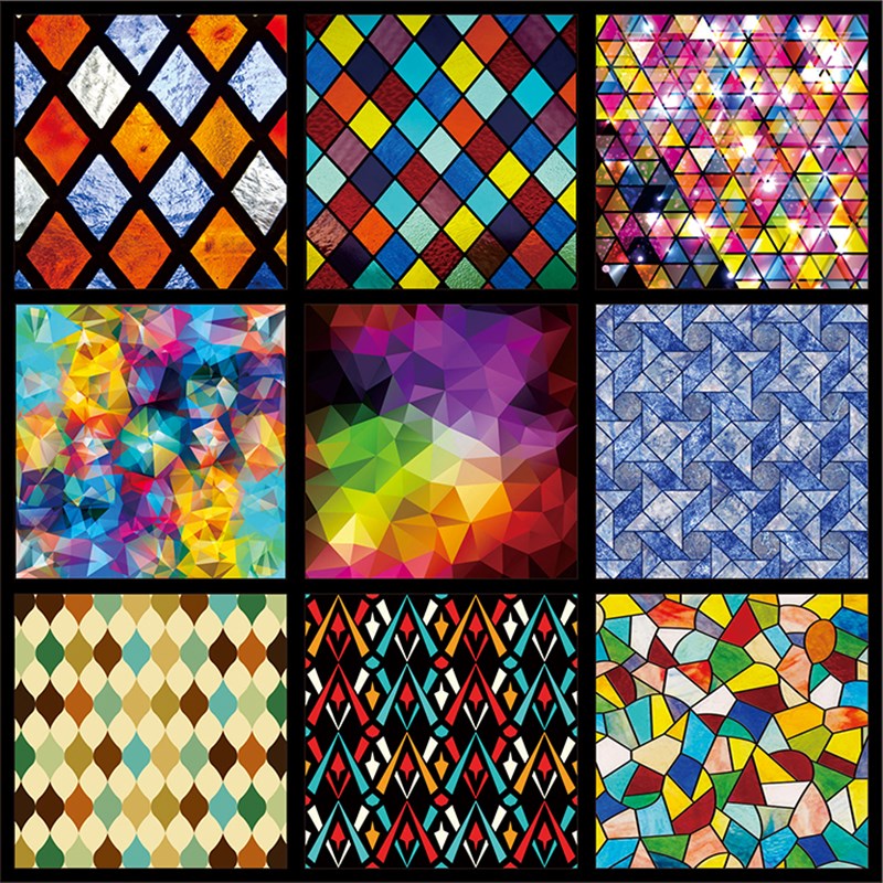 欧式复古教堂彩色玻璃贴膜静电磨砂玻璃贴纸衣柜卫生间窗户透明纸