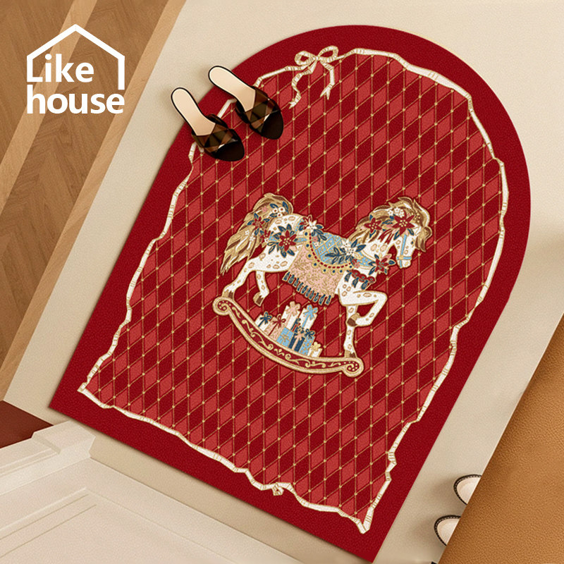 法式复古塞拉斯蒂娅耶诞新年木马皮革地垫可擦免洗脚垫入户进门垫,居家布艺,入户地垫,淘宝优惠券,粉丝福利购,淘宝优惠卷
