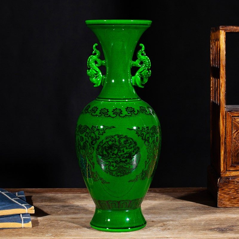 威弗列德景德镇陶瓷仿古艺术品瓷器开片釉中式绿釉花瓶家居摆件,家居饰品,桌面摆件,淘宝优惠券,粉丝福利购,淘宝优惠卷