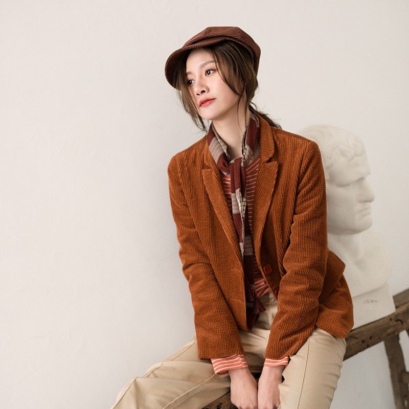 2021秋冬新款条绒外套修身显瘦复古纯棉灯芯绒短款西装外套女上衣,女装/女士精品,短外套,淘宝优惠券,粉丝福利购,淘宝优惠卷