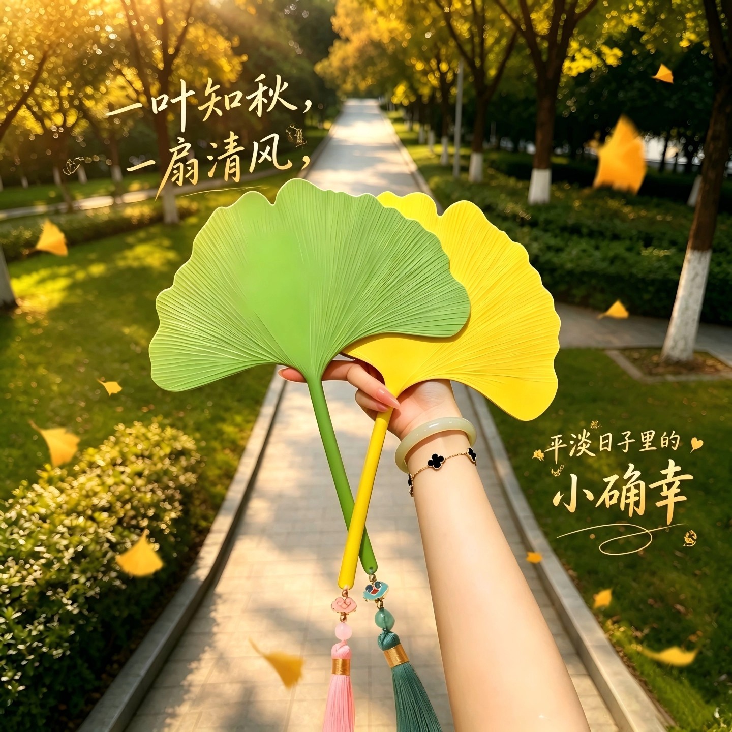 夏季清凉大号加厚银杏叶扇