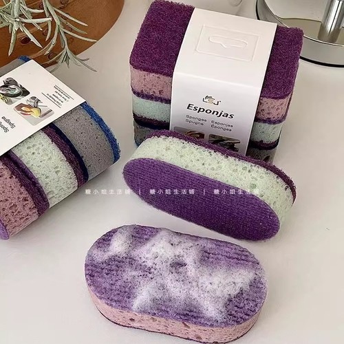 高级的ins彩色洗碗海绵刷三支装