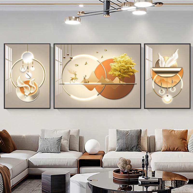 现代简约客厅装饰画沙发背景墙挂画高档大气2024新款轻奢三联壁画,家居饰品,现代装饰画,淘宝优惠券,粉丝福利购,淘宝优惠卷