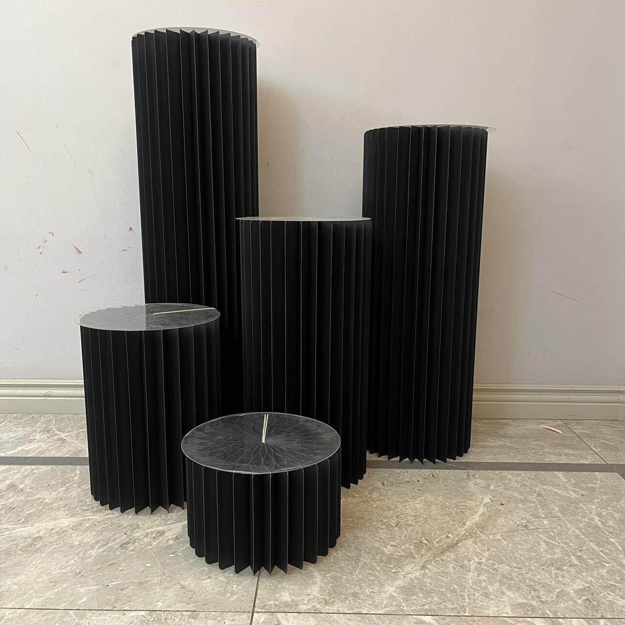 黑色罗马柱甜品台摆台橱窗路引圆柱展示柜风琴展台陈列架中岛台柱