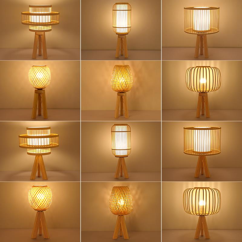 中式复古风灯笼台灯茶室茶台落地禅意卧室床头竹编小夜灯摆件氛围