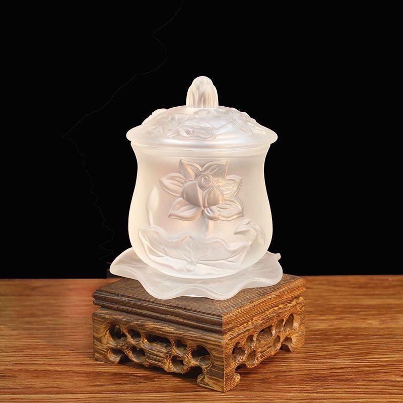 玻璃莲花圣水杯净水杯供水杯家用室内供佛杯佛前供杯观音水杯佛杯