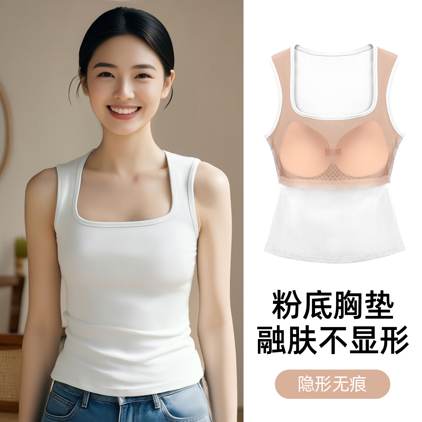 粉底液隐形背心，乳胶带胸垫吊带