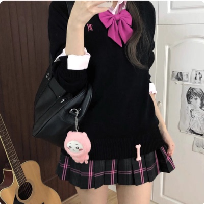 【德兰西】原创黑粉芭比jk格裙学生半身裙学院百褶裙风短裙