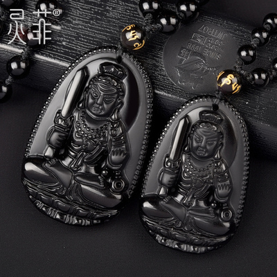 极速天然黑曜石不动明王吊坠属鸡不动尊菩K萨佛像本命佛守护神项
