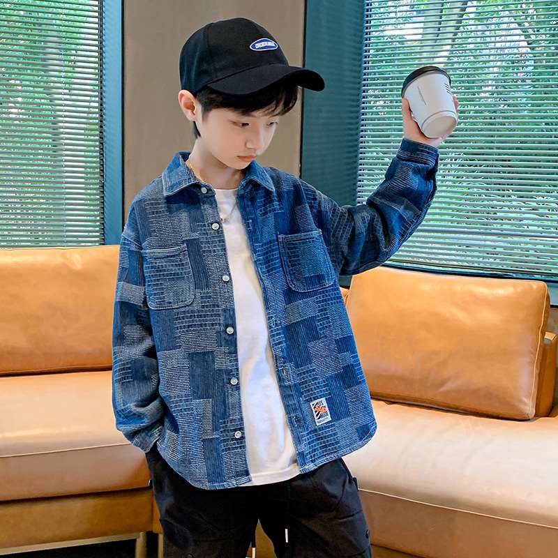 极速儿童装中大男童牛仔衬衫外套春秋款男孩2022新款秋Y装网红韩
