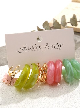 极速Resin earring set y5 pieces亚克力蝴蝶耳环C形树脂耳环套装