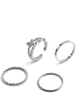 极速Butterfly Metal 4pcs set RingJs women蝴蝶4件套戒指 关节