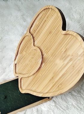 极速Home Decor Double Heart Shape Bamboo SerOving Tray Dinne