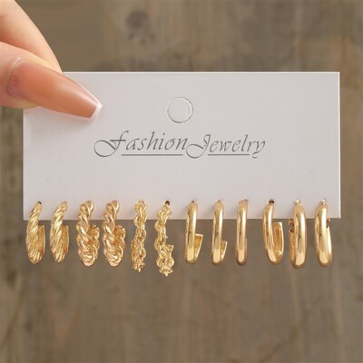 极速metadl Earring Set Women金属耳圈方形耳环耳环套装组合 Ear