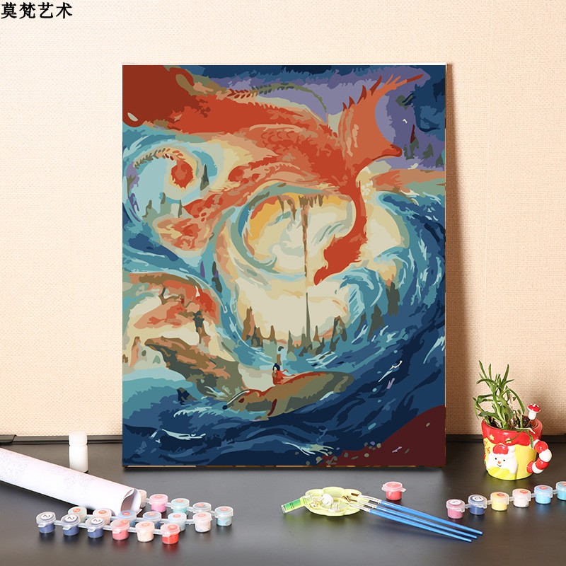 极速数字油画dily手工填充中国上古奇幻山海经凤凰龙手绘涂色油彩
