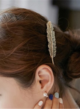 极速New Aleloy Vintage Hair Clip Feather Leaf Shape Barrette