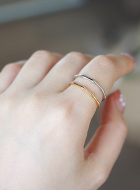 极速【戒指】电镀14K金 u金银两色竹节开口戒 食指戒 基础简约百