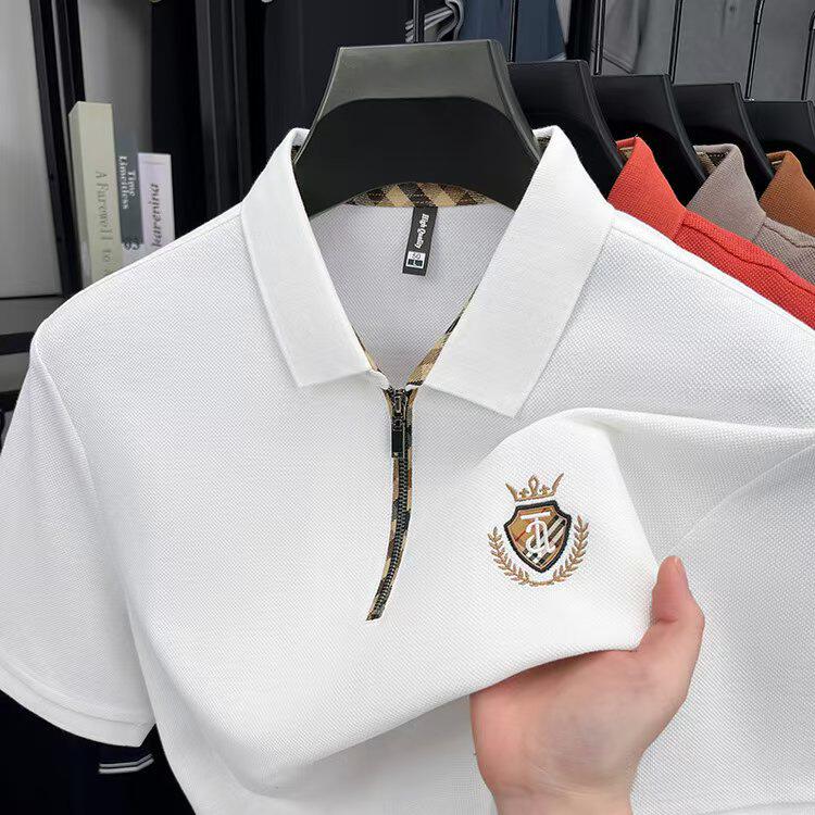25新款100纯棉短袖t恤男夏季25新款高端拉链翻领POLO衫薄休闲上衣