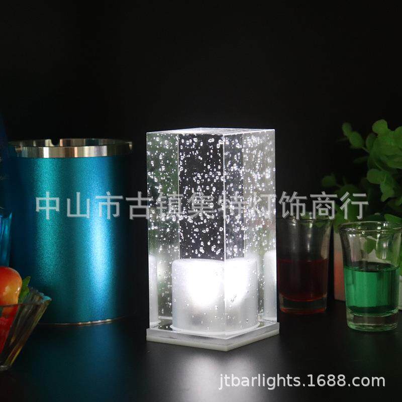 LED充电吧台灯 创意酒吧方形水晶桌灯 气泡水晶烛台灯 充电蜡烛灯