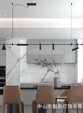 简约创意餐厅吧台岛台设计感艺术吊灯商铺前台工业风黑色长条灯具