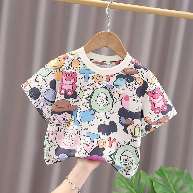 男童短袖T恤夏季新款儿童男孩洋气满印卡通半袖上衣小童圆领夏装,童装/婴儿装/亲子装,T恤,淘宝优惠券,粉丝福利购,淘宝优惠卷