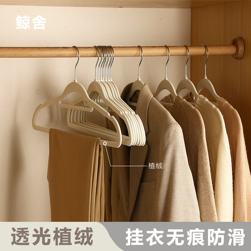 透光植绒衣架加粗加厚款防滑无痕家用晾衣架收纳衣挂衣撑衣服架子图片