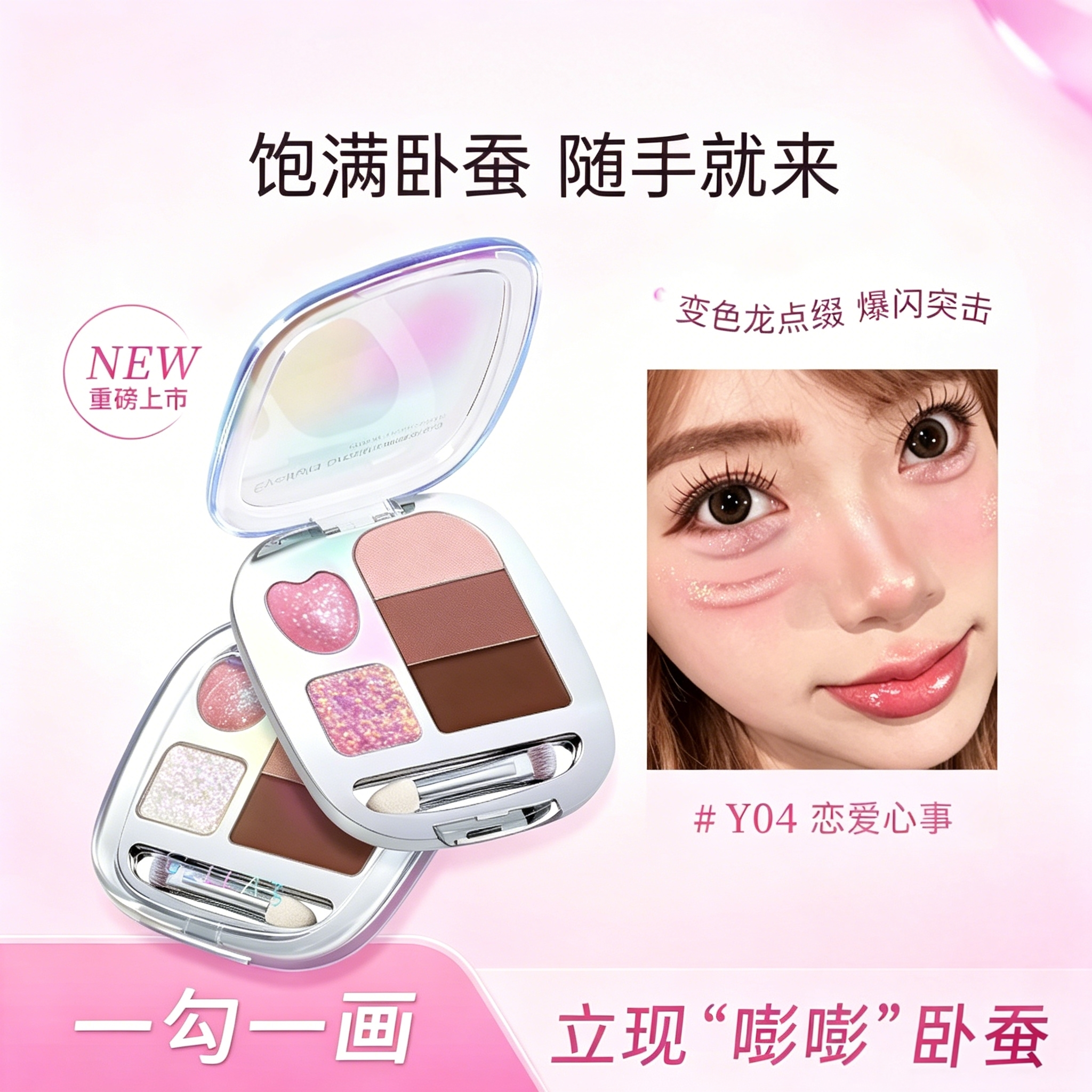 一盘搞定全妆！变色龙嘭嘭卧蚕盘提亮渐变珠光下至眼线眼影综合盘