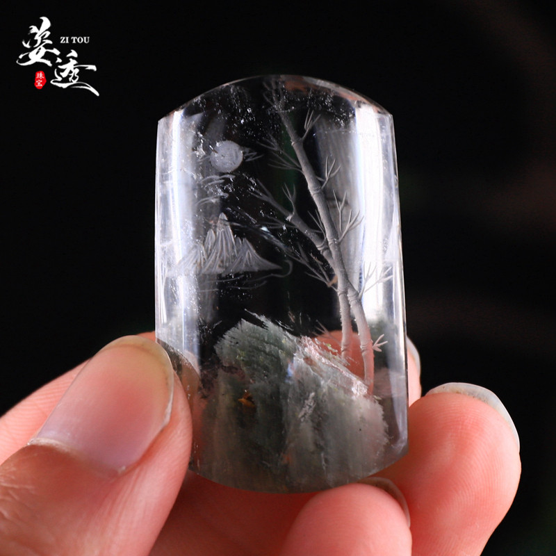 天然巴西水晶彩幽灵绿幽灵黄幽灵吊坠毛衣链阴雕内雕从背面雕刻