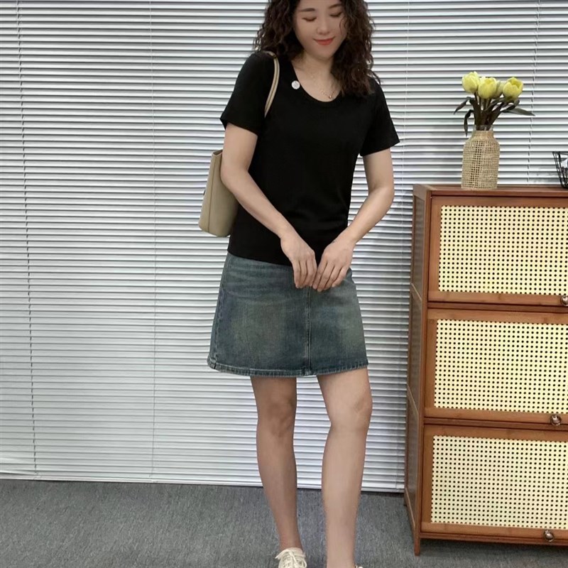 EF频道大码女装百搭显瘦U领短袖T恤2024夏季新款弹力气质上衣打底