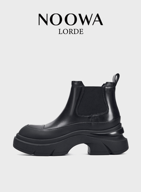 NOOWA加绒切尔西女靴2025秋冬新款真皮保暖厚底增高轻奢烟筒短靴