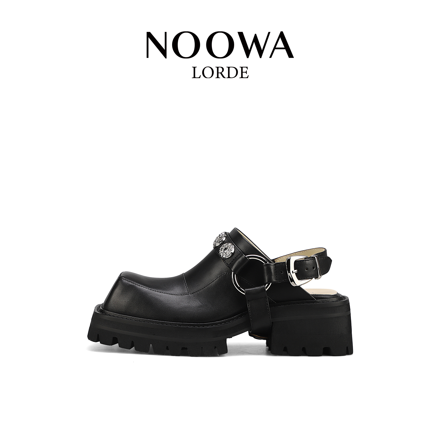 NOOWA厚底包头拖女2025新款真皮小个子增高轻便不累脚金属扣凉鞋