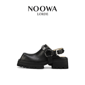 NOOWA厚底包头拖女2026新款 真皮小个子增高轻便不累脚金属扣凉鞋