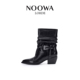 NOOWA粗跟骑士靴女2025秋款 时尚 尖头真皮增高百搭皮带扣堆堆短靴