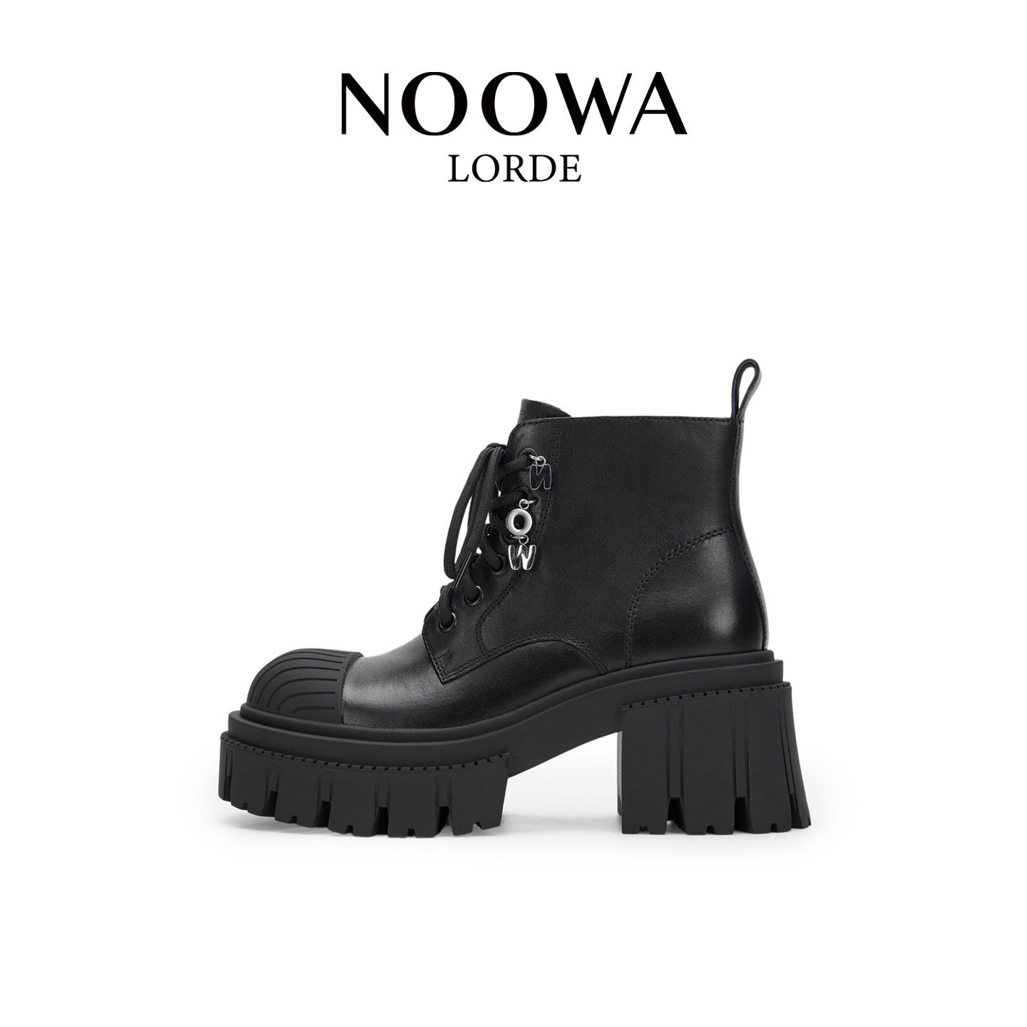 NOOWA大头马丁靴女2025秋冬款时尚真皮粗跟增高字母百搭显瘦