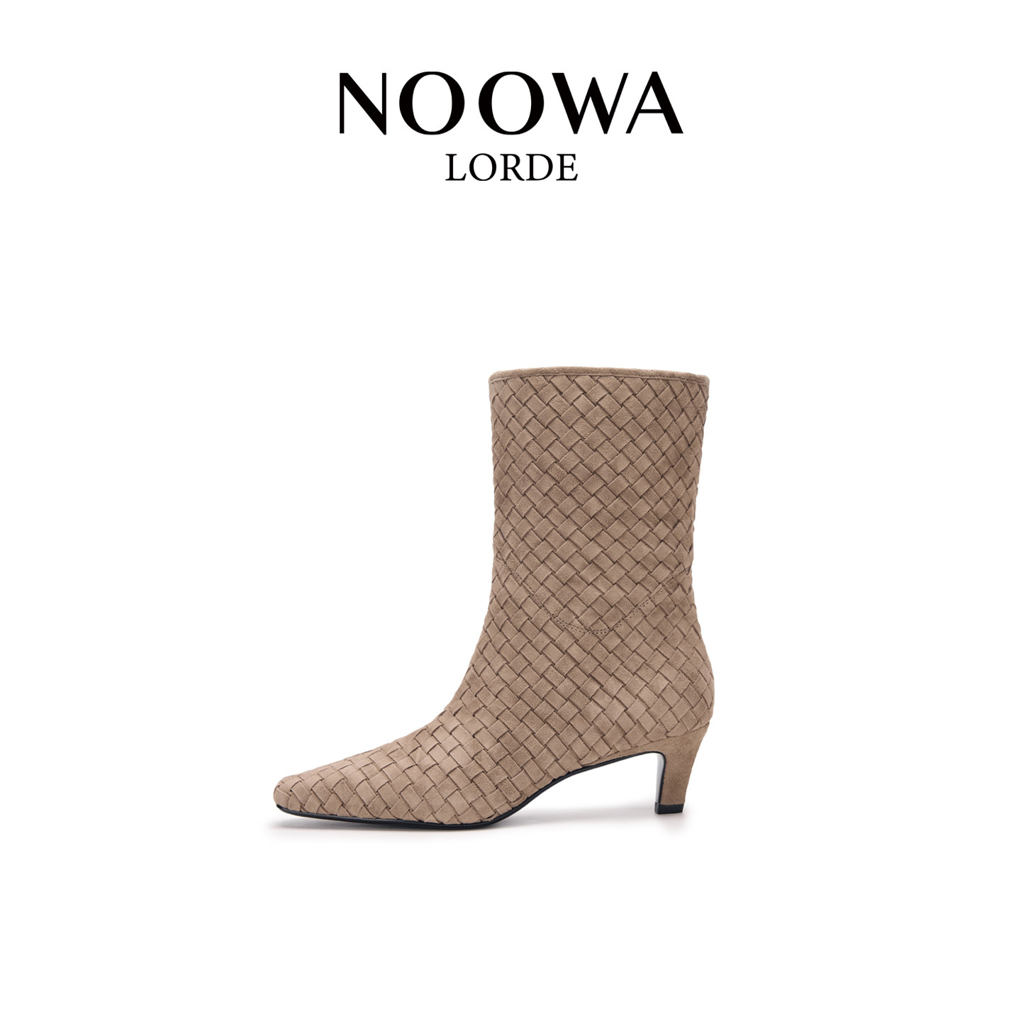 NOOWA编织时装靴女2025新款时尚复古细跟增高舒适百搭尖头中筒靴