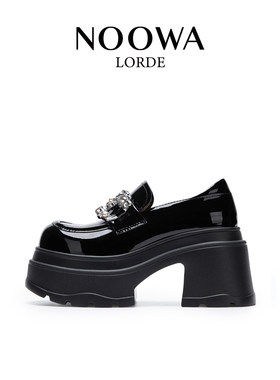 NOOWA粗跟乐福鞋女2025款时尚珍珠真皮增高百搭软底一脚蹬小皮鞋