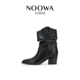 真皮时尚 赵露思同款 NOOWA粗跟骑士靴女2025款 增高百搭尖头堆堆靴