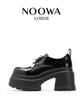NOOWA英伦风乐福鞋女2025新款时尚真皮增高百搭粗高跟系带小皮鞋