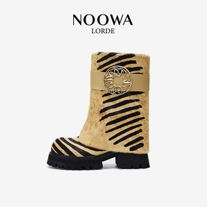 NOOWA [То же, что и Mencius] Индивидуально изготовленные рыцарские сапоги из натуральных волос с рисунком зебры на толстой подошве и увеличенные ботинки до середины икры