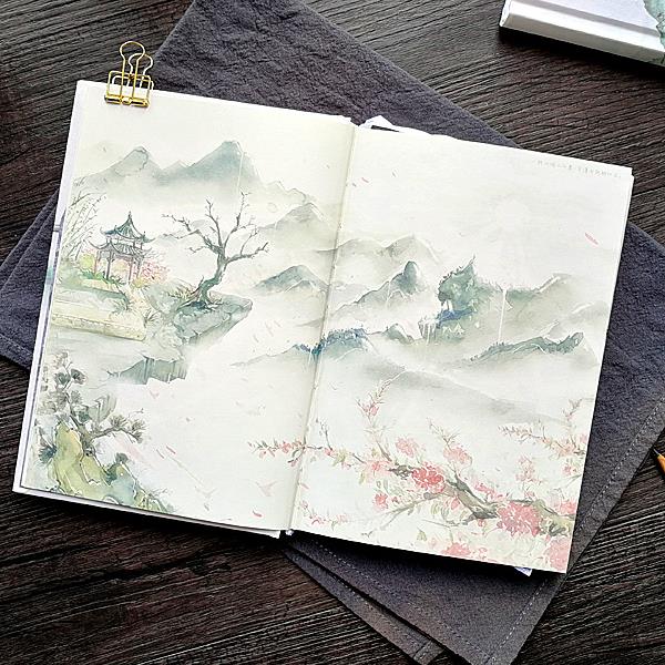 姑苏行古风盒装本水墨中国风创意精装日记本彩页插画手账礼品本子